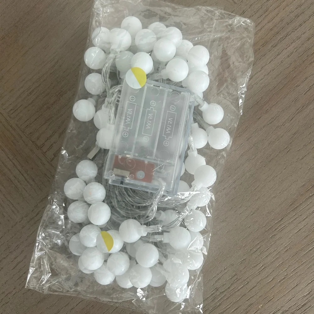 New White LED Battery Operated Ball String Fairy Lights Garland Indoor Outdoor - Picture 2 of 3